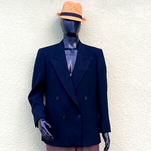 NINO CERRUTI MEN'S VINTAGE BLACK HERRINGBONE DOUBLE-BREASTED LUXURY BLAZER